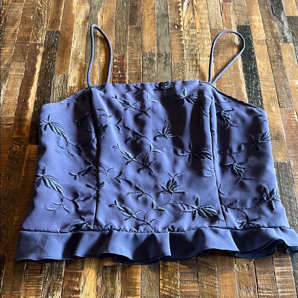 Vintage Navy Blue Embroidered Women's Top